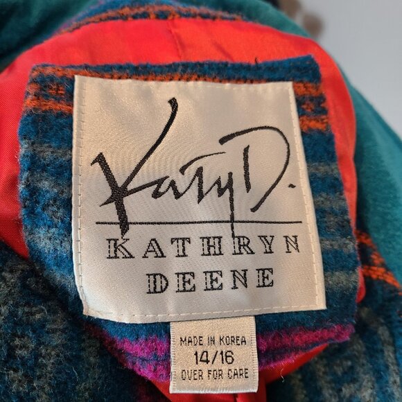 Vintage 90s Kathryn Deene Aztec Blanket Coat Wool Leather Size 14/16 Western - Picture 6 of 13